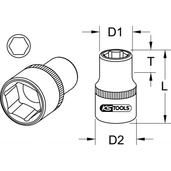KS TOOLS 1 Zoll Antrieb 38mm Kurze Sechskant-Stecknuss, 6-Kant, Chrom-Vanadium, DIN 3124 911.1038