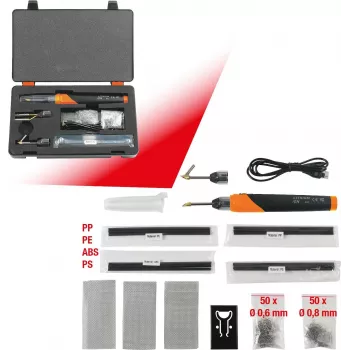 KS TOOLS 150.1010 Akku-Kunststoff-Reparatur-Set, 134-teilig, 3,7V Li-Ion Heftgerät mit 200 Edelstahlklammern, 450°C, Aufbewahrungskoffer