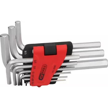 KS TOOLS 151.4540 Zoll-Innensechskantschlüssel-Set, 9-teilig, 1/16 Zoll–3/8 Zoll, Klapphalter, Chrom-Vanadium, mattverchromt