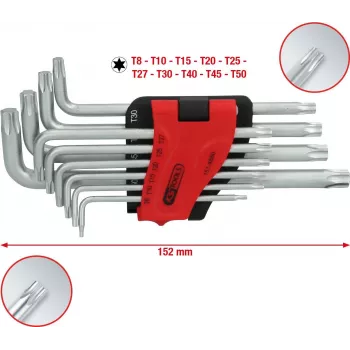 KS TOOLS 151.4880 Langes TORX L-Schlüssel-Set, 10-teilig, Chrom-Vanadium, Größen T9-T50