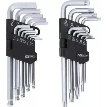 KS TOOLS 22-teiliges Inbusschlüssel- und TORX-Schlüsselset mit Kugelkopf und Halter
