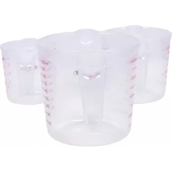 KS TOOLS 3-teiliges Messbecher-Set, 250/500/1000 ml, transparentes PP mit blauer Skala, lebensmittelecht, spülmaschinenfest, stapelbar 150.9205