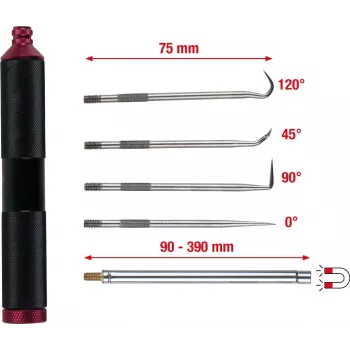KS TOOLS 6-teiliges Magnet- und Hakenwerkzeug-Set, flexible & starre Schaftmagnete, 4 Hakenprofile, ergonomische Griffe 550.1080