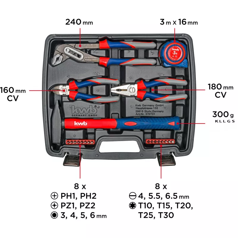 KWB 370733 42-teiliges DIY-Werkzeugset im Koffer (29x34x7 cm)