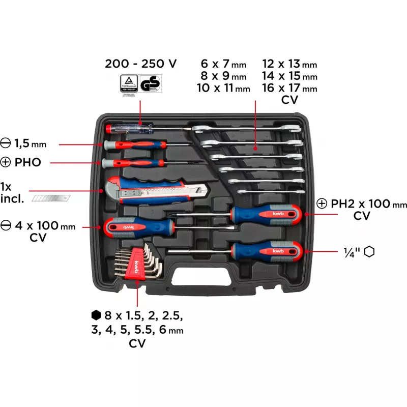 KWB 370733 42-teiliges DIY-Werkzeugset im Koffer (29x34x7 cm)