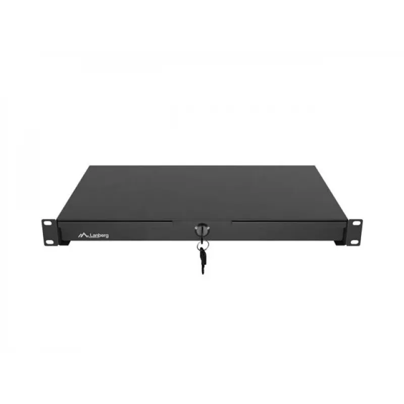 LANBERG 19-Zoll 1U Schublade ausziehbar 270mm Tiefe Schwarz (483x270mm, Tragfähigkeit 30kg)