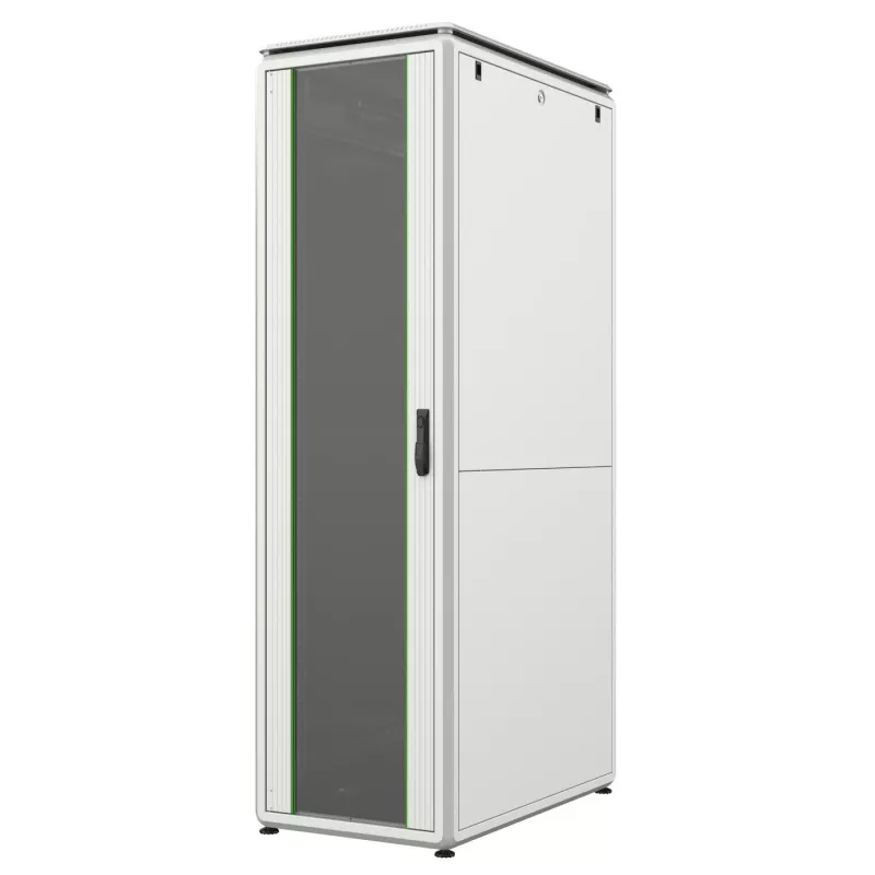 LANVIEW 19-Zoll 42U Rack-Schrank 600 x 600 mm, Lichtgrau (RAL 7035), Glastür, 800 kg Tragfähigkeit