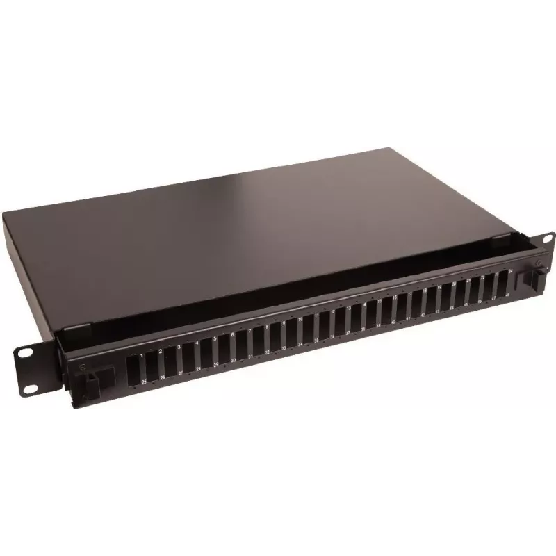 Lanview LVO231552 19 inch 1U 24-Port Glasfaser-Patchpanel für SC Duplex/LC Quad, Rack-Montage, Schwarz