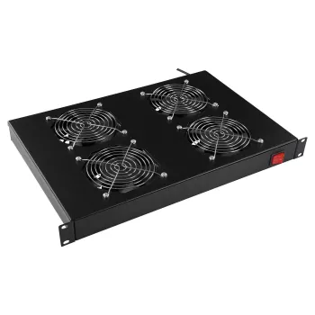 LANVIEW RAF315BL 1U Rack-Lüftereinheit mit analogem Thermostat, 4 Lüfter