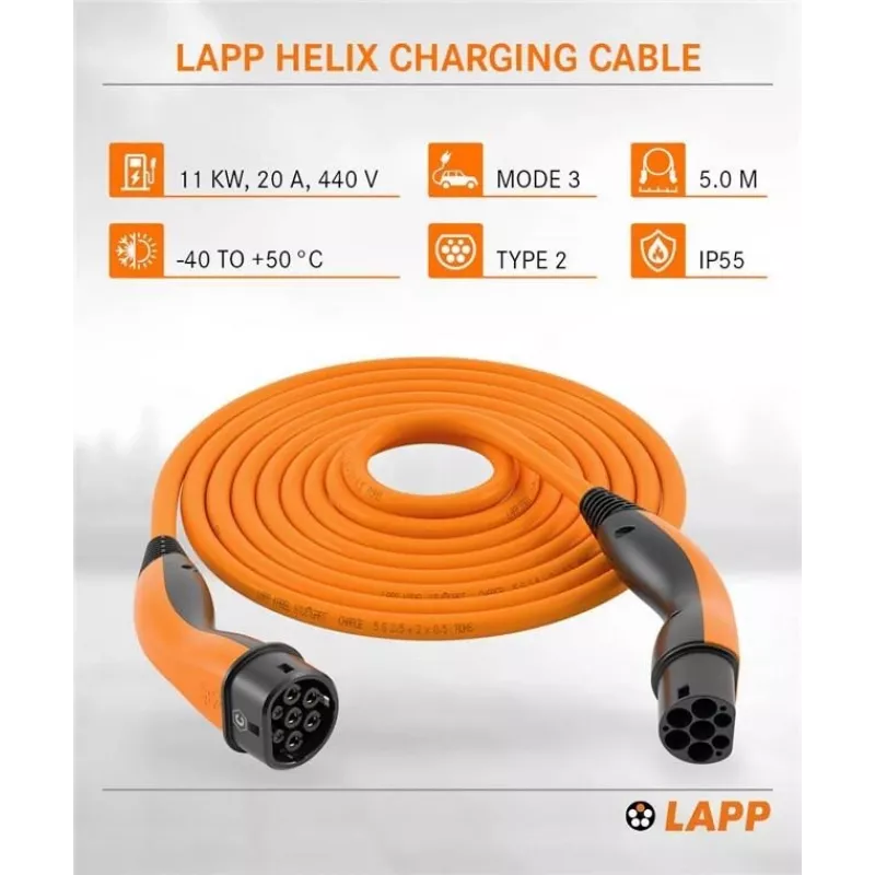 LAPP MOBILITY HELIX® Typ 2 EV-Ladekabel 11 kW 5 m Orange 61796