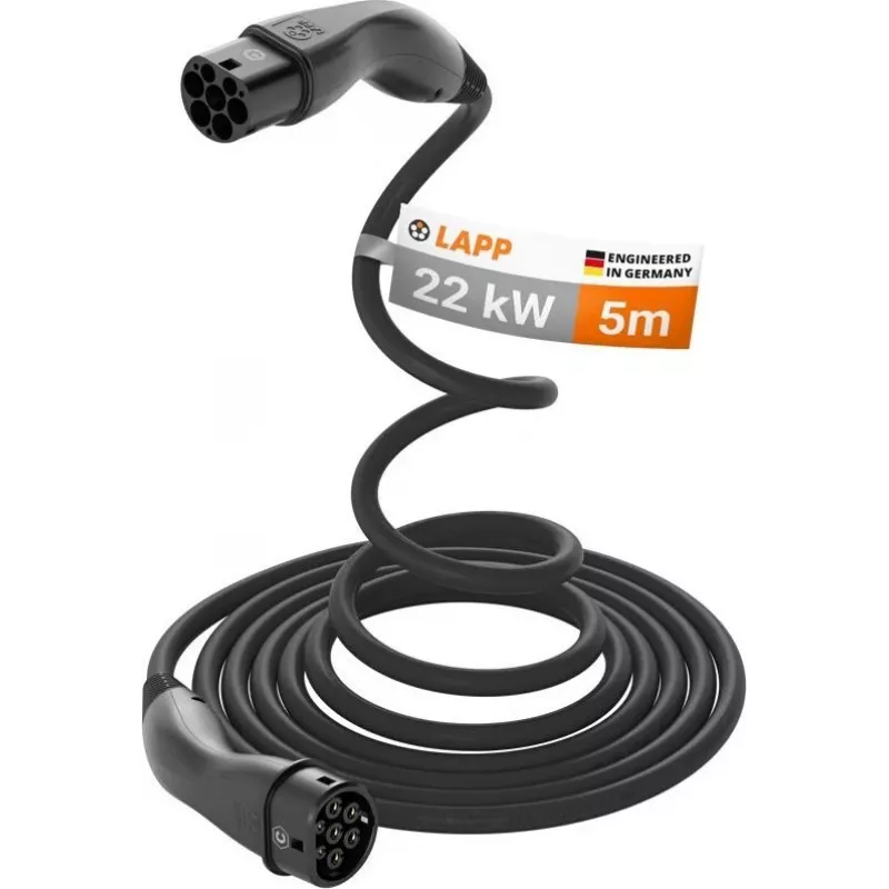 LAPP MOBILITY HELIX® Typ 2 EV-Ladekabel, 22 kW, 5 m, Schwarz 61795