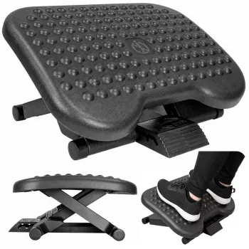 LEAN Verstellbare ergonomische Fußstütze fürs Büro mit 3 Stufen Massage-Noppen, Schwarz