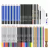 LEAN Art Set für Zeichnen und Skizzieren, 74-teiliges Komplettset mit Graphitstiften, Buntstiften, Ölpastellen, Kohle und Reißverschluss-Etui