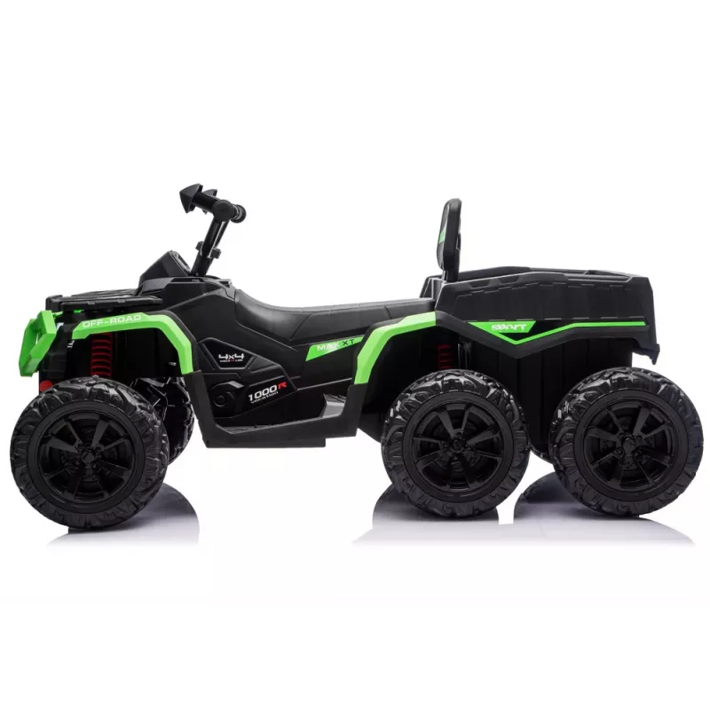 LEAN CARS Battery-Operated Quad ATV 6 Wheels With Trailer JC606 24V 4x4 Green