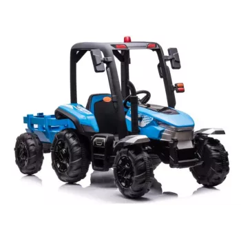 LEAN CARS Batterie-Traktor BLT-206 Blau 12V Fahrtraktor mit Anhänger und Fernbedienung