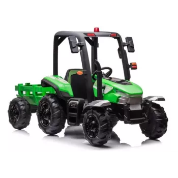 LEAN CARS Batterie-Traktor BLT-206 Grün mit abnehmbarem Anhänger, 12V Kinderfahrzeug für 3-8 Jahre, 2x45W, EVA-Räder, Fernbedienung