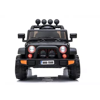 LEAN CARS Elektrischer Kinder-Jeep BRD-7588 mit LED-Leuchten, MP3, Fernbedienung, Schwarz 4x4