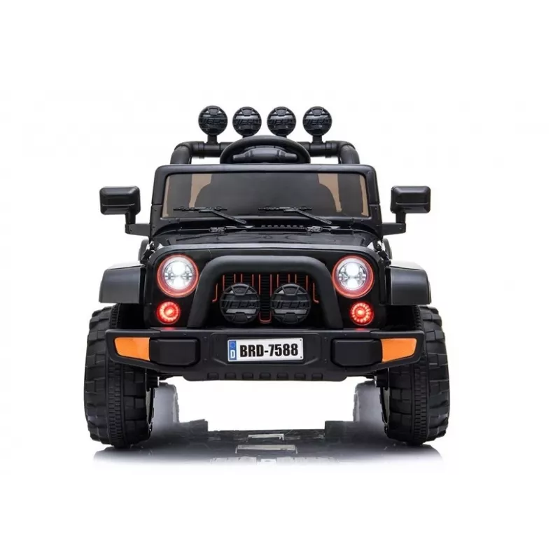 LEAN CARS Elektrischer Kinder-Jeep BRD-7588 mit LED-Leuchten, MP3, Fernbedienung, Schwarz 4x4