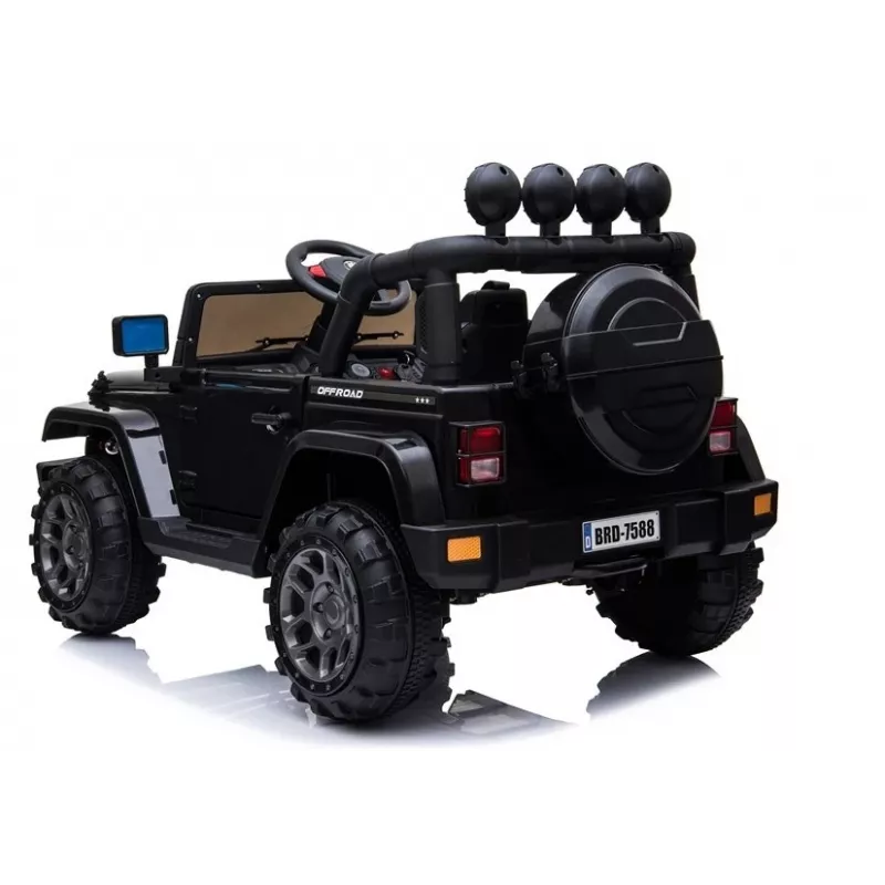 LEAN CARS Elektrischer Kinder-Jeep BRD-7588 mit LED-Leuchten, MP3, Fernbedienung, Schwarz 4x4