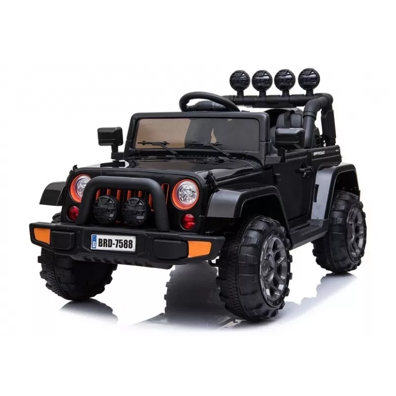 LEAN CARS Elektrischer Kinder-Jeep BRD-7588 mit LED-Leuchten, MP3, Fernbedienung, Schwarz 4x4