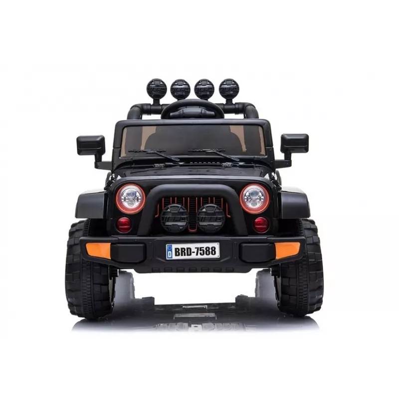 LEAN CARS Elektrischer Kinder-Jeep BRD-7588 mit LED-Leuchten, MP3, Fernbedienung, Schwarz 4x4