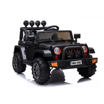 LEAN CARS Elektrischer Kinder-Jeep BRD-7588 mit LED-Leuchten, MP3, Fernbedienung, Schwarz 4x4