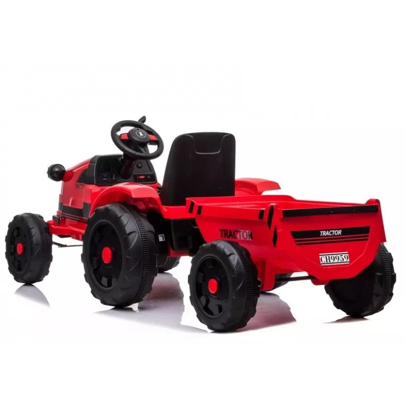 LEAN CARS Elektrischer Trettraktor CH9959 Rot mit Anhänger, LED-Leuchten, Fernbedienung, Radio