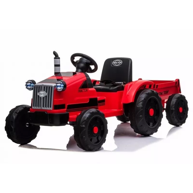 LEAN CARS Elektrischer Trettraktor CH9959 Rot mit Anhänger, LED-Leuchten, Fernbedienung, Radio