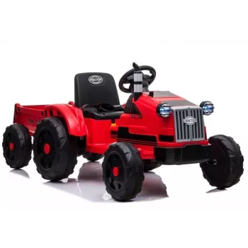 LEAN CARS Elektrischer Trettraktor CH9959 Rot mit Anhänger, LED-Leuchten, Fernbedienung, Radio