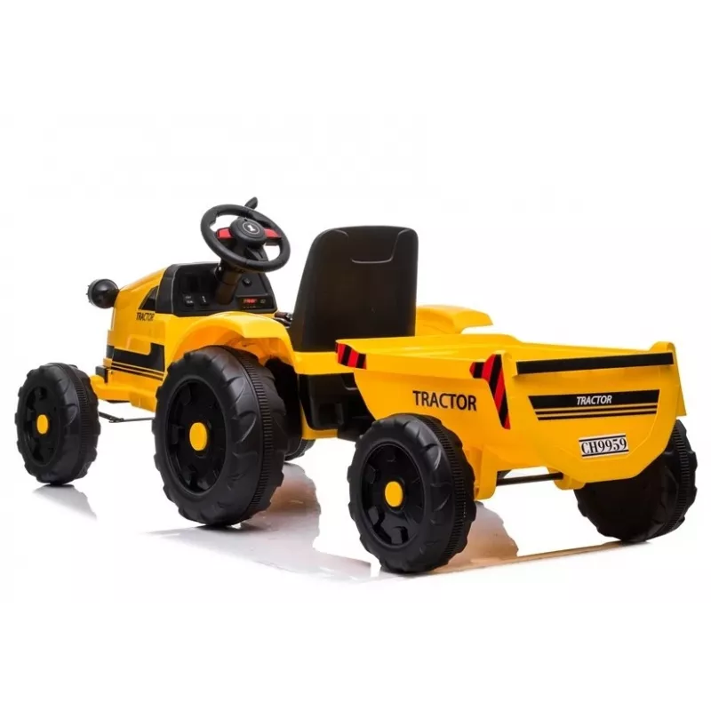LEAN CARS Elektrischer Trettraktor mit Anhänger CH9959 LED-Lichter Radio Gelb
