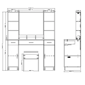 LEAN Kosmetik-Schminktisch mit LED-Spiegel, Schubladen und Schrank, Weiß, 141x114x39 cm
