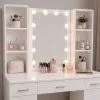 LEAN Kosmetik-Schminktisch mit LED-Spiegel, Schubladen und Schrank, Weiß, 141x114x39 cm