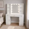 LEAN Kosmetik-Schminktisch mit LED-Spiegel, Schubladen und Schrank, Weiß, 141x114x39 cm
