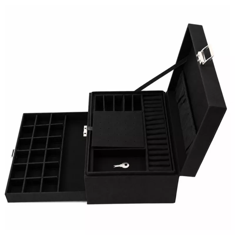 LEAN Schmuck-Organizer-Box mit Schublade und Schlüssel, schwarzer Samt