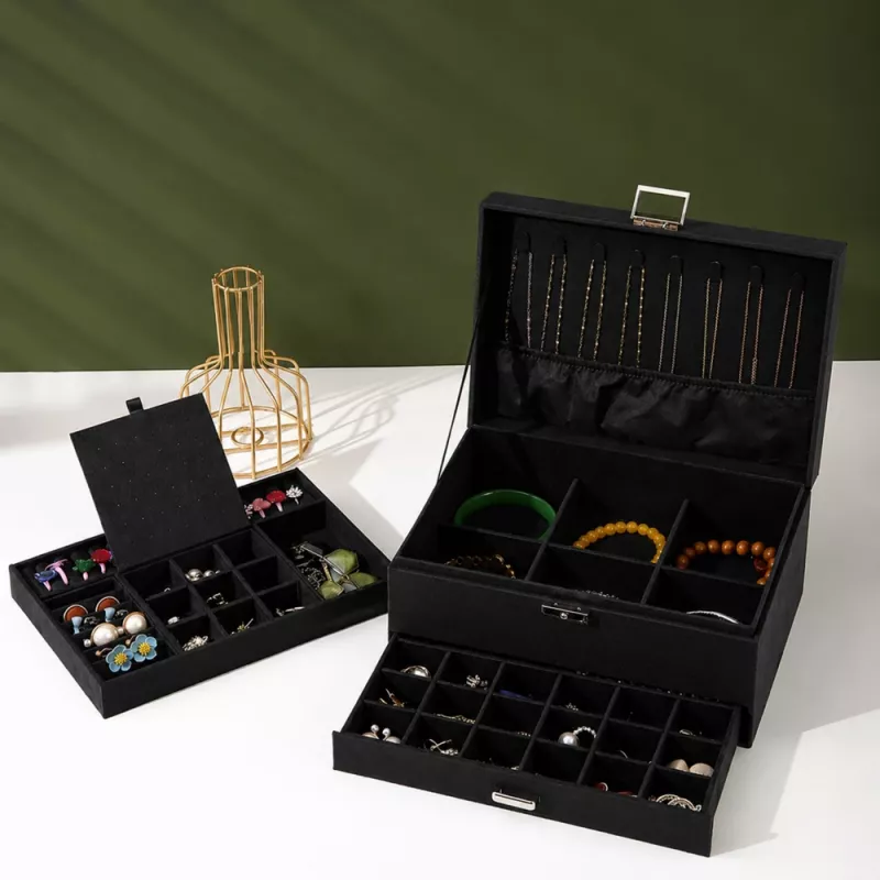 LEAN Schmuck-Organizer-Box mit Schublade und Schlüssel, schwarzer Samt