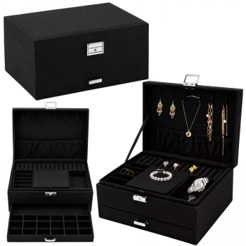 LEAN Schmuck-Organizer-Box mit Schublade und Schlüssel, schwarzer Samt
