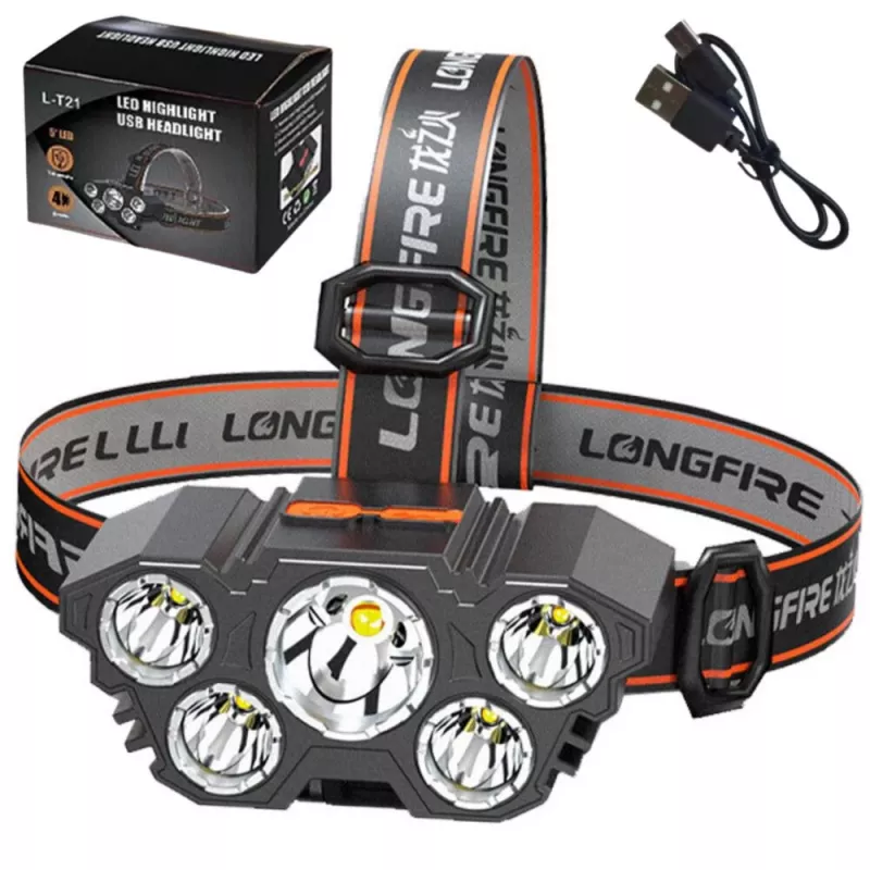 LEAN LED-Stirnlampe 5 Dioden Bewegungssensor 4 Leuchtmodi 1000 Lumen 200m Reichweite