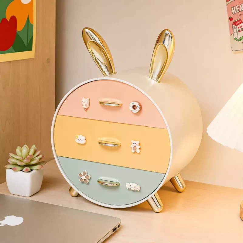 LEAN Organizer mit Schubladen für Schmuck, 3-Schubladen Schreibtischbox, Hase