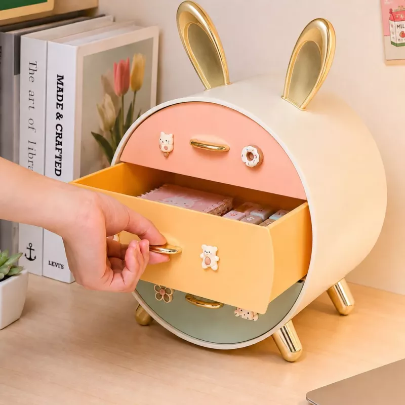 LEAN Organizer mit Schubladen für Schmuck, 3-Schubladen Schreibtischbox, Hase