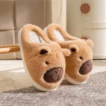 LEAN Plush Capybara Hausschuhe mit Ohren Warm Weich Beige Größe 34-35