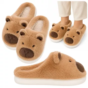 LEAN Plush Capybara Hausschuhe mit Ohren Warm Weich Beige Größe 34-35