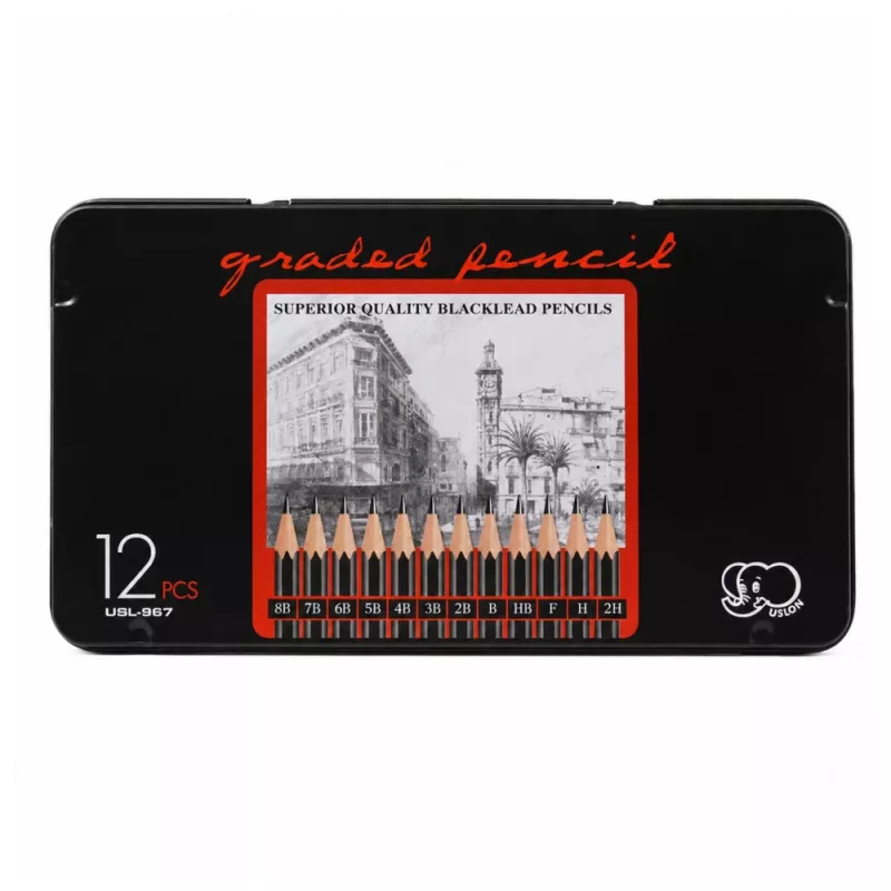 LEAN Professional Set of Sketching Pencils in a Metal Box 12 Pcs.