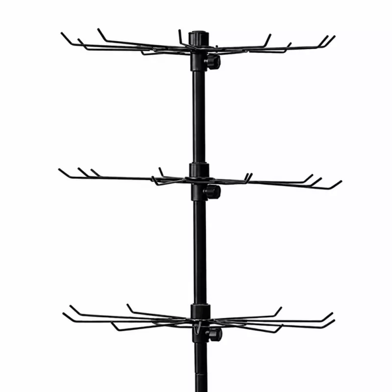 LEAN Rotierender Display-Ständer mit 4 Ebenen auf Rollen, Schwarz, 40x150 cm, 360° drehbar