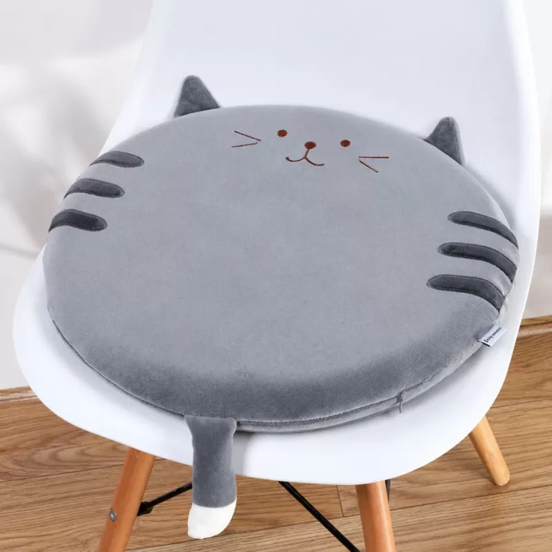 LEAN Runder Plüsch-Stuhlkissen Katze Grau Weicher Sitz 40 cm