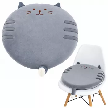 LEAN Runder Plüsch-Stuhlkissen Katze Grau Weicher Sitz 40 cm