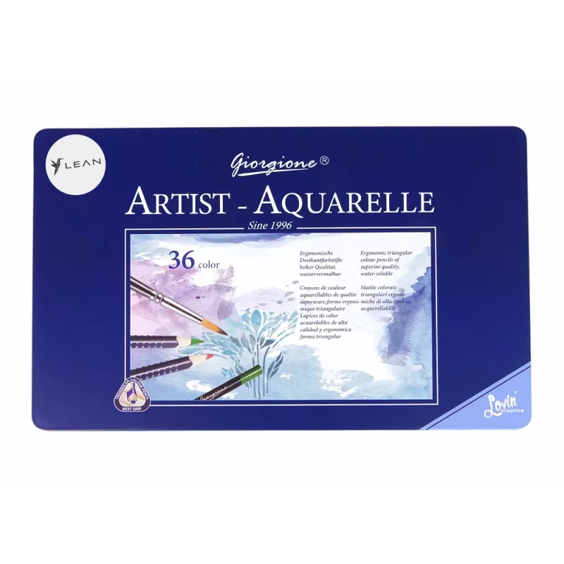 LEAN Set von 36 Aquarellstiften im Metallbehälter