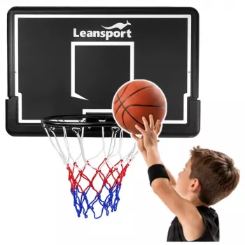 LEAN SPORT 30566 Basketballkorb und Rückwand - 90cm Polycarbonat-Brett, Wandmontage, Schwarz/Rot