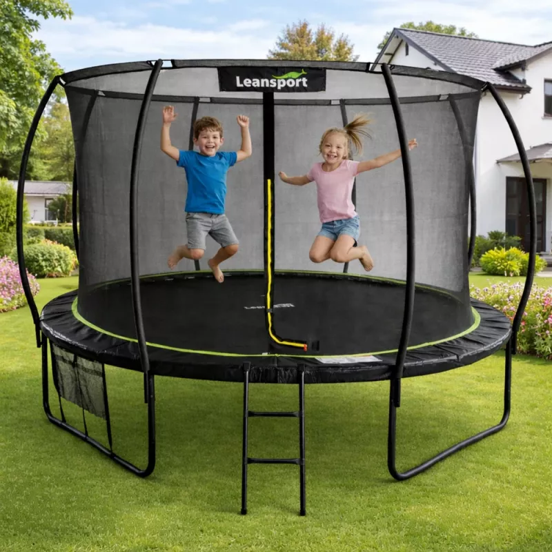 LEAN Sport Gartentrampolin mit Innennetz Schwarz und Grün 427CM 14FT