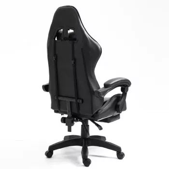 LEAN Dreh- und Gaming-Bürostuhl mit Fußstütze und Kissen, Schwarz