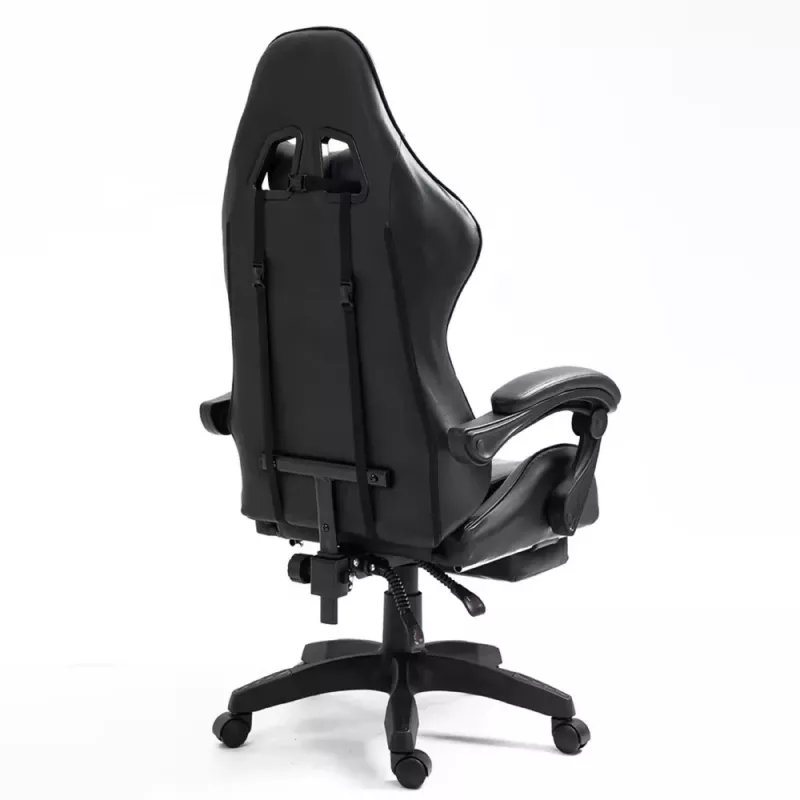 LEAN Dreh- und Gaming-Bürostuhl mit Fußstütze und Kissen, Schwarz